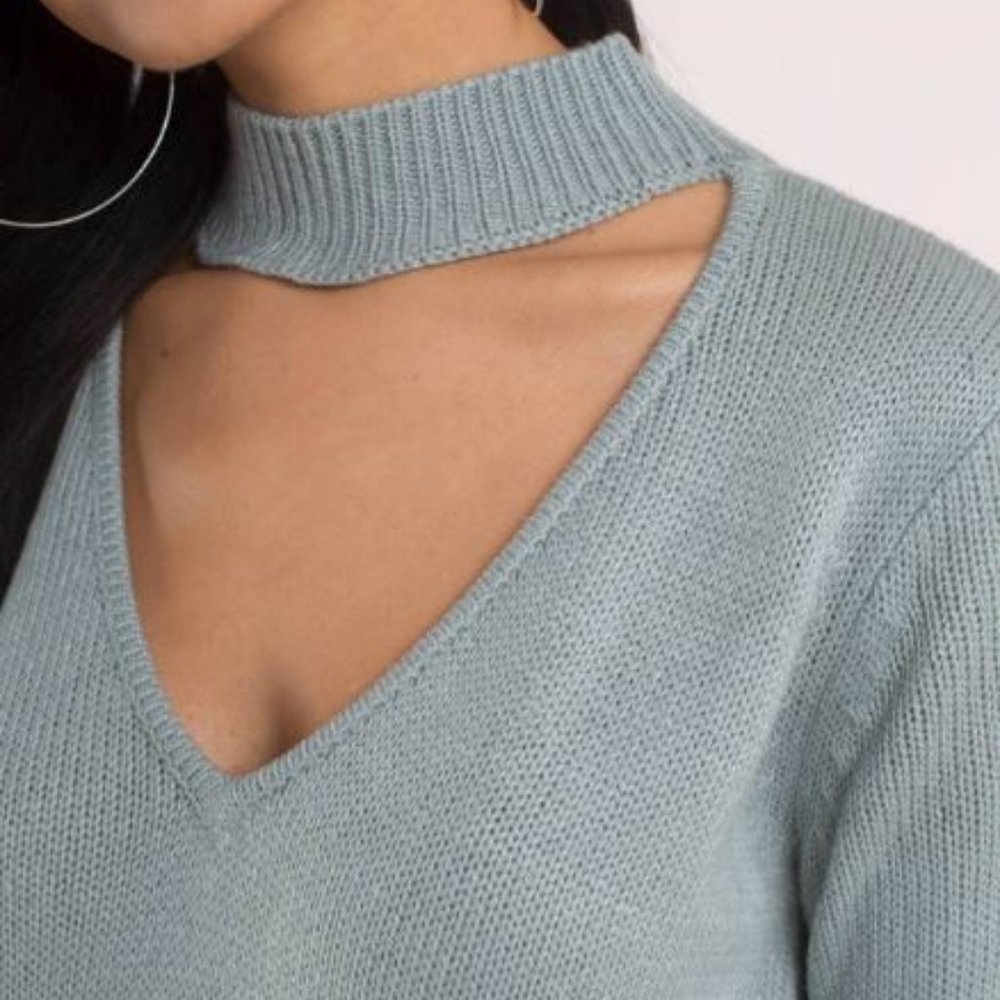 Tobi Dusty Blue V Neck cut out sweater - Picture 2 of 5